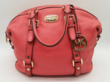 Michael Kors Bedford Coral Pink Pebbled Leather Bowling Handbag Do0426oxde