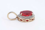 Red Gemstone & Diamond Pendant In 10k Yellow Gold 4 Grams Eb1024crsa