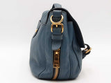 Prada Vitello Daino Push Lock Dbl Buckle Blue Handbag Aa0926wzxsa