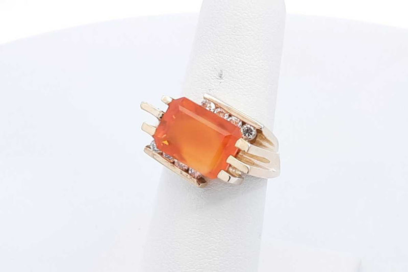 Orange Gemstone & Diamond Ring In 14k Yellow Gold 10.6 Grams Size 6 Eb1224oexsa