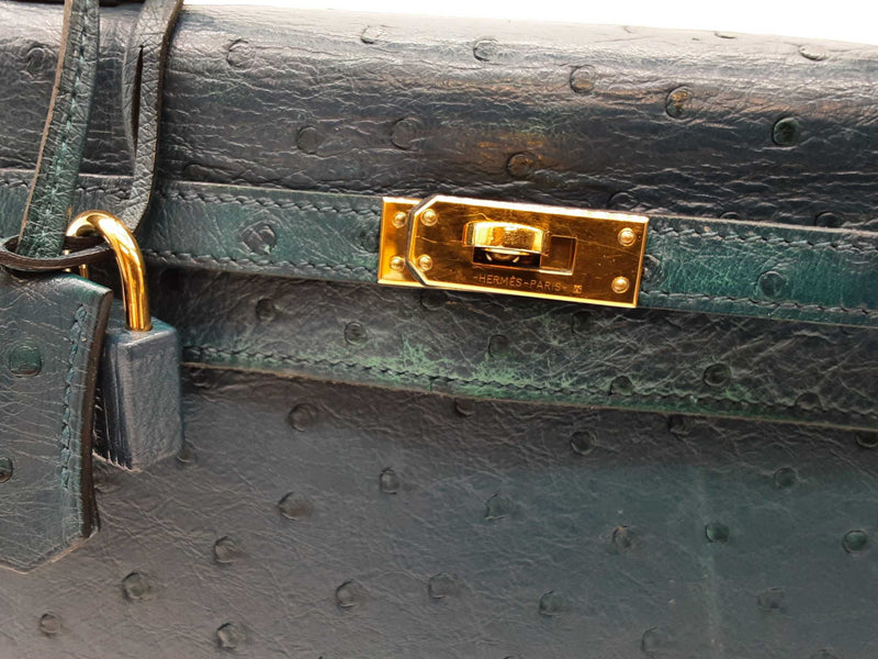 Hermes Kelly 25 Bleu Roi Blue Ostrich Gold Hardware Shoulder Bag Do0723oerxzde