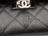 Chanel Gusset Dark Gray Metallic Quilted Caviar Leather Flap Wallet Do0425erxde
