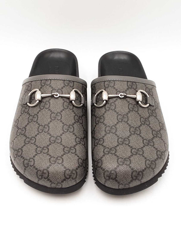 Gucci Gg Supreme Horsebit Gray Coated Canvas Mules Size Us 6.5 Fw0525lrxdu