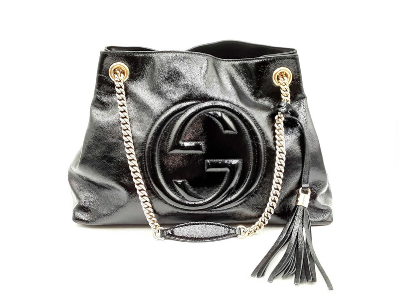 Gucci Soho Chain Shoulder Bag In Black Patent Leather Fw0225wxzdu