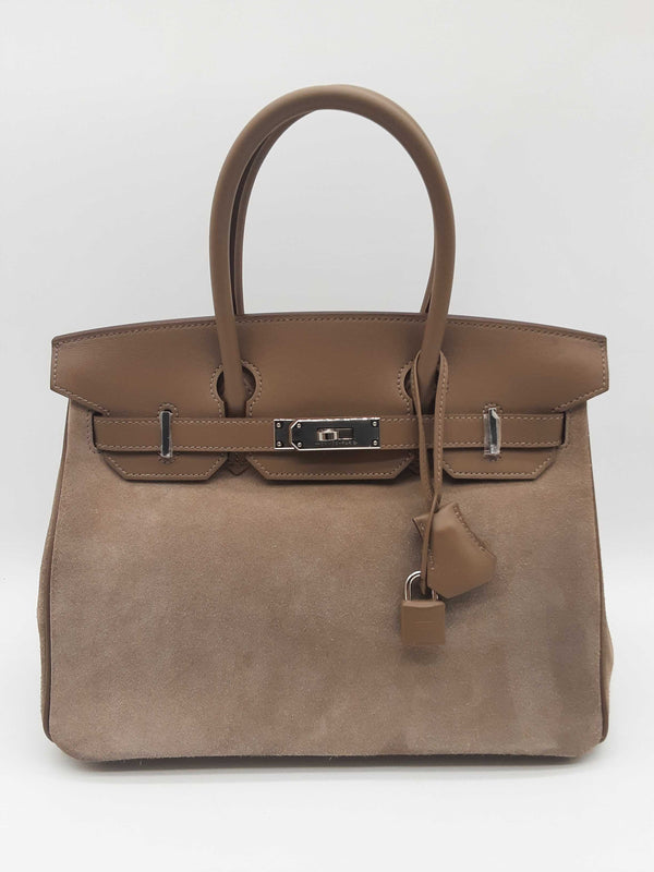 Hermes Birkin 30 Etoupe Gray Grizzly Suede Palladium Handbag Do0323oerzxde