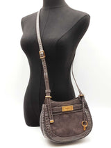 Tory Burch Lee Radziwill Croc-embossed Gray Leather Saddle Bag Fw0225pzdu