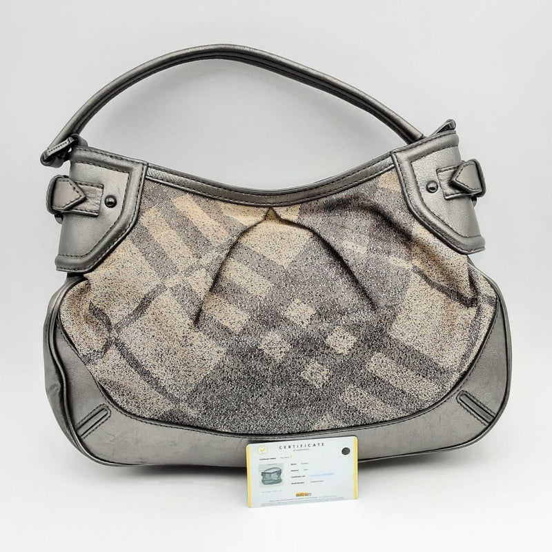 Burberry Shimmer Check Fairby Hobo Pewter Hs0224lorsa