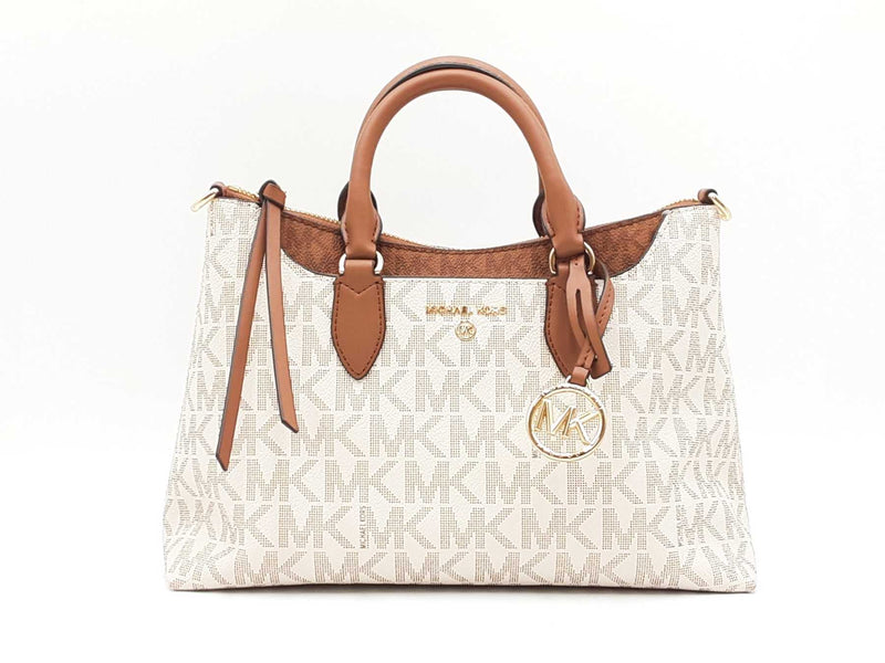 Michael Kors Austen Coated Canvas Satchel Handbag In Vanilla Colorway Fw0425wxdu