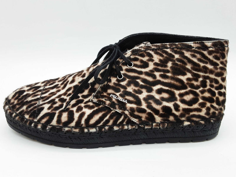 Prada Espadrille Leopard Print Calfhair Ankle Boots Size Eu 38.5 Do0725rxde