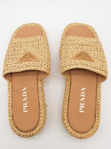 Prada Tan Woven Raffia Flatform Slides Size Eu 37 Do0926lxzde