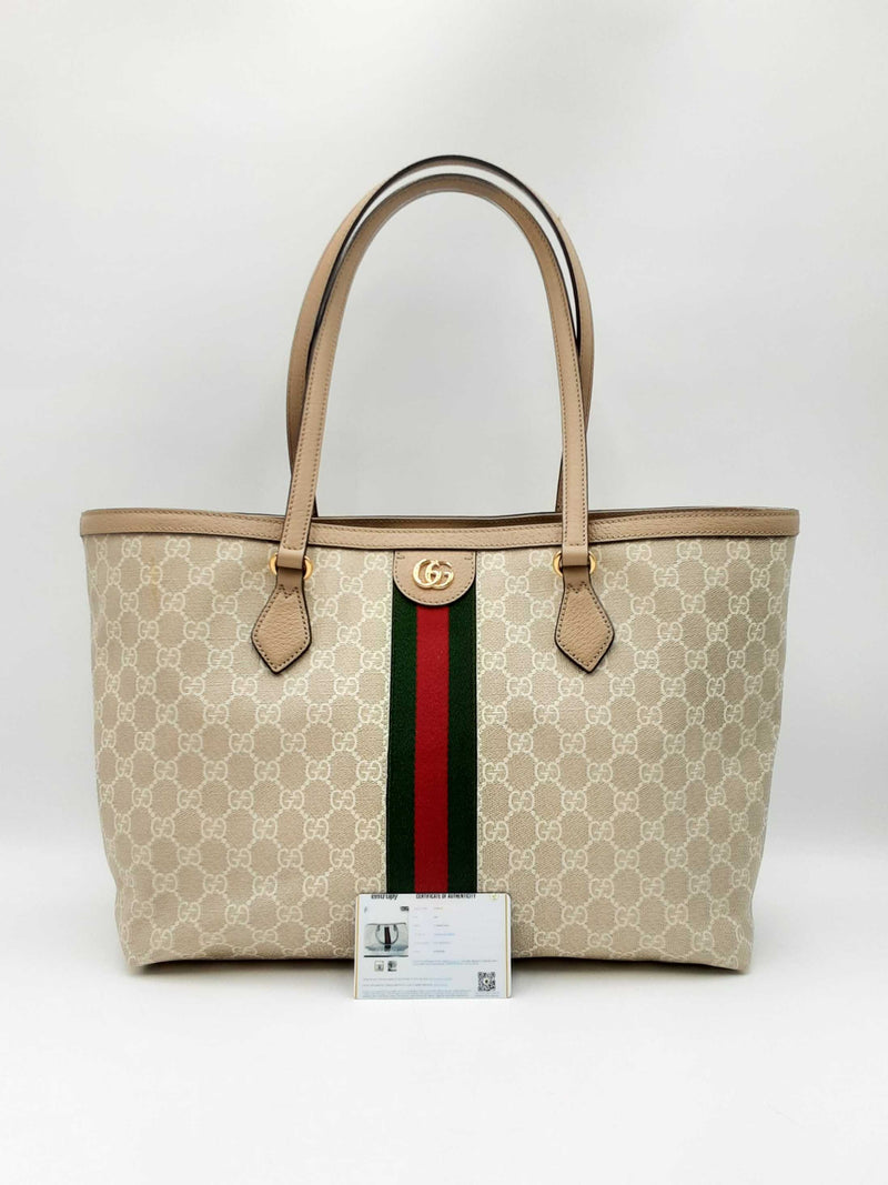 Gucci Ophidia Web Stripe Beige & White Gg Canvas Tote Bag Fw0225izxdu