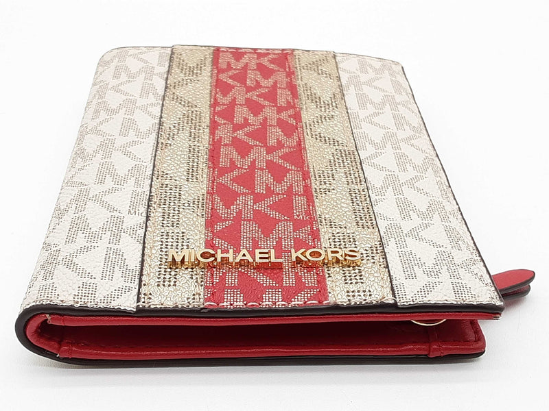 Michael Kors Jet Set Travel Red Gold Signature Logo Passport Wallet Do1025oxde