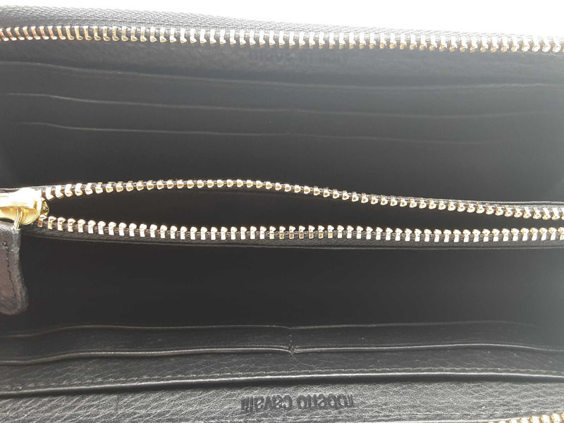Roberto Cavalli Black Leather Zip Wallet Black Wallet