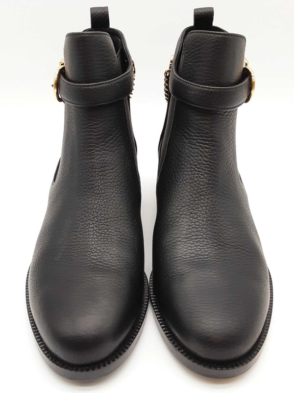 Salvatore Ferragamo Ardisie Chain Black Leather Ankle Boots Size 7.5 Do0925lrxde