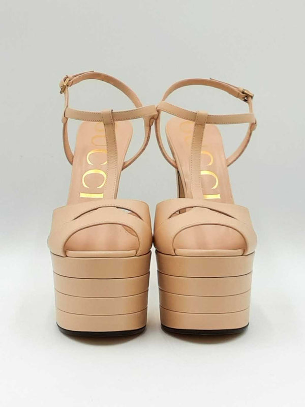 Gucci Angel T-strap Platform Heels In Neutral Leather Size Eu 37.5 Fw0225szdu