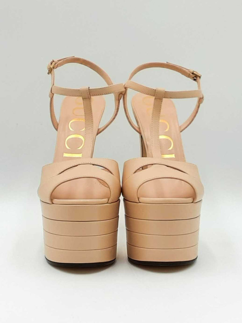 Gucci Angel T-strap Platform Heels In Neutral Leather Size Eu 37.5 Fw0225szdu