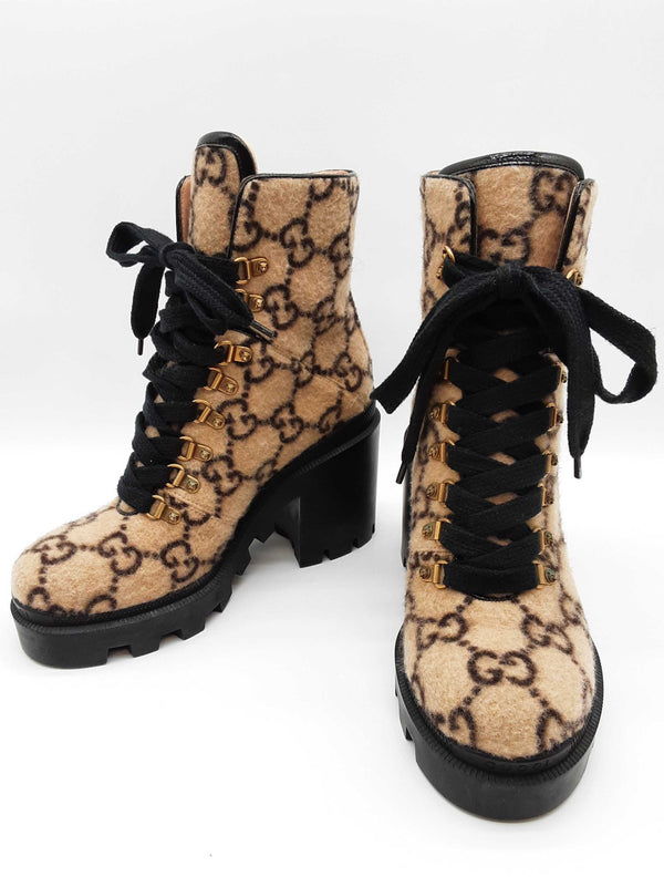 Gucci 583349 Gg Beige Wool Lace Up Ankle Boots Size Gucci 39.5 W Do0325orxde