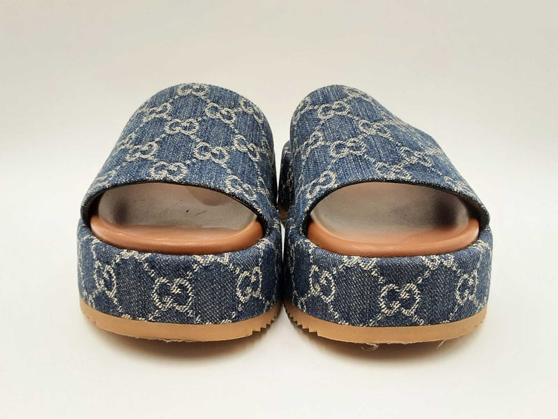 Gucci Gg Denim Platform Slide Sandals Size Eu 38 Fw1224lxzdu