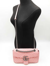 Gucci Marmont Medium Shoulder Bag In Pink Matelassé Chevron Leather Fw0925przdu
