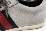 Gucci Silver Glitter Studded Web Sneakers Size 37.5 Eb0526lrxsa