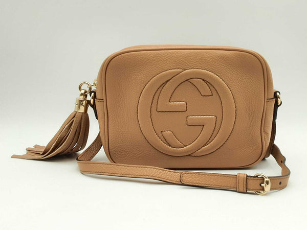 Gucci Soho Disco Pebbled Calfskin Shoulder Bag In Camelia Fw0125wxzsa