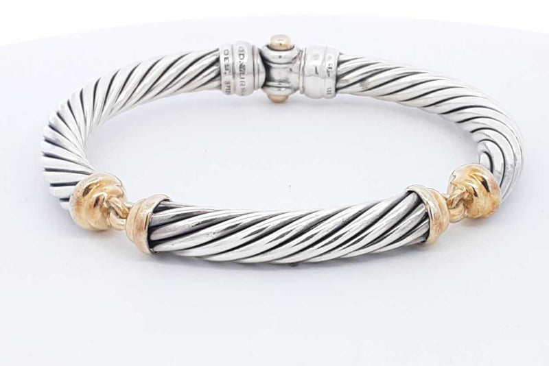 David Yurman 925 Sterling Silver & 14k Yellow Gold Cable Bracelet 46.1 Grams Eb0325orxsa
