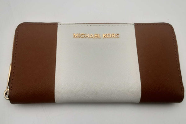 Michael Kors Brown & White Zip Around Wallet Eb0224lrsa