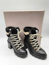 Jimmy Choos Eshe 65 Shearling Trim Black Leather Boots Size Eu 37.5 Do0624lxzde