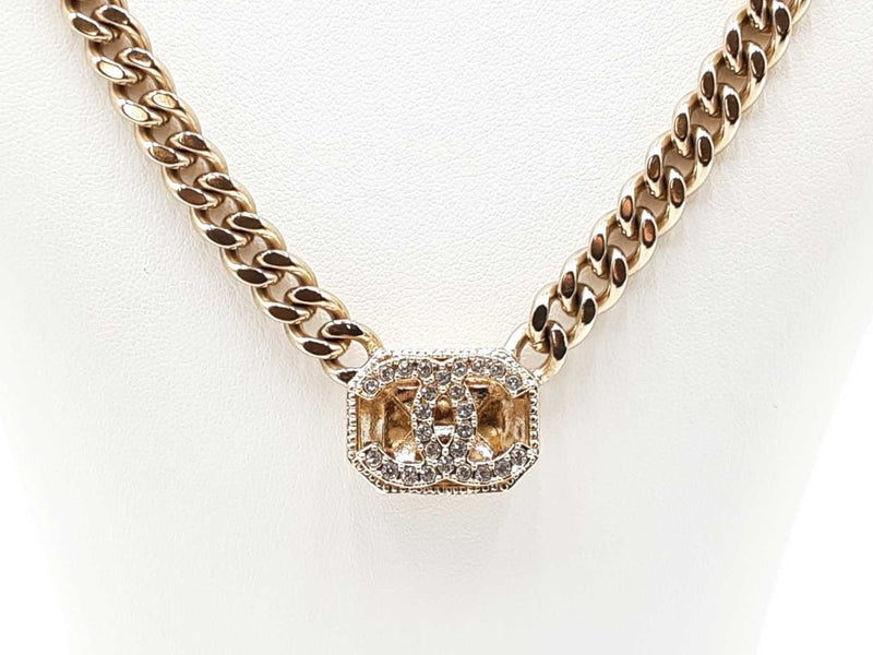 Chanel Cubic Zirconia Cc Cuban Link Necklace 18 Inch Fw0925wxzdu