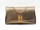 Tom Ford Nobile Mini Chain Clutch In Textured Gold Lamé Fw1125rxzdu