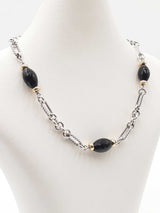 David Yurman 925 Silver, 18k Gold & Onyx Figaro Chain 38.6g 16 Inch Fw0326lcrdu