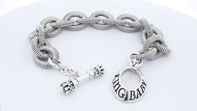 King Baby Sterling Silver Spiral Oval Link Bracelet 95.6 Gram 9 Inch Fw0425lrxdu