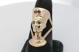 14k Yellow Gold Queen Nefertiti Bust Ring With Gemstones 11.8g Sz 7.5 Eb926ccrsa