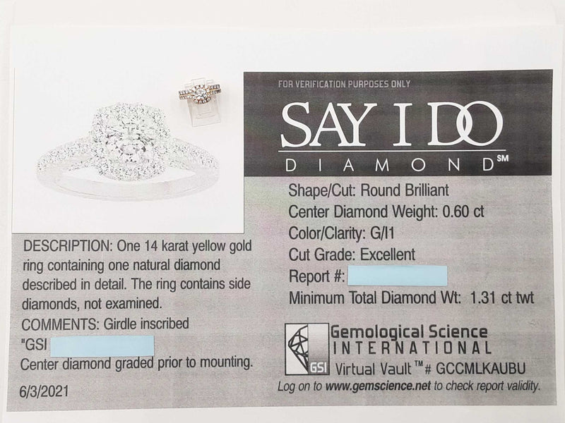 1.36 Cttw Diamond & 14k Gold Halo Ring With Cert 6.3 Grams Size 5.25 Fw0625rwzdu