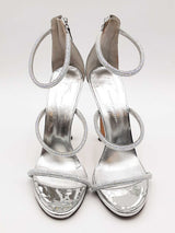 Giuseppe Zanotti Silver Metallic Heels With Crystal Embellished Straps Eb526crsa