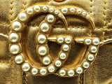 Gucci Gold Metallic Leather Mini Pearly Gg Marmont Shoulder Bag Eb0226wxzsa