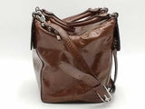 Tory Burch Glossy Brown Crinkled Patent Leather Handle Satche Aa1026rzsa