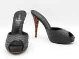Fendi Peep-toe Mules In Black Python-embossed Leather Size It 38.5 Fw0726rxdu