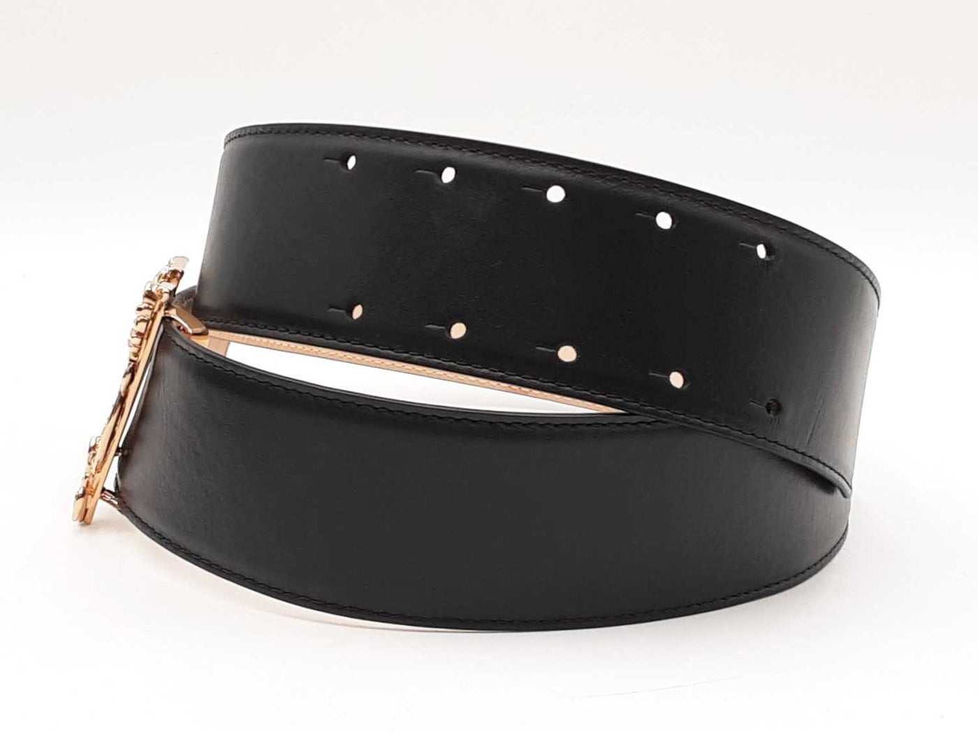 Versace 50mm Black Leather Belt & Gold-tone Virtus Buckle