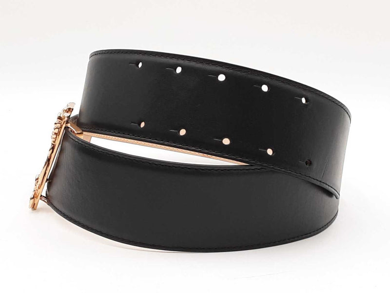 Versace 50mm Black Leather Belt & Gold-tone Virtus Buckle Fw0525crdu