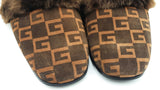 Gucci Lawrence Mules In Gg Monogram Suede & Faux Fur Size 12 Fw0926lxzdu