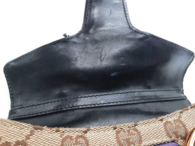 Gucci 129498 Mini Horsebit Tan Gg Canvas Purple Black Satin Clutch Do0925pxzde