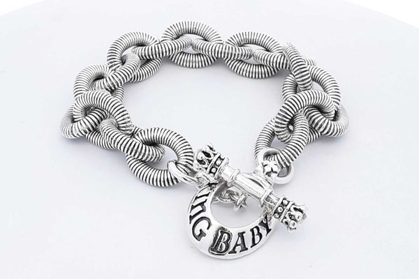 King Baby Sterling Silver Spiral Oval Link Bracelet 95.6 Gram 9 Inch Fw0425lrxdu