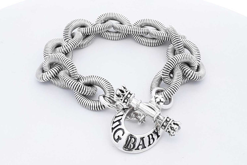 King Baby Sterling Silver Spiral Oval Link Bracelet 95.6 Gram 9 Inch Fw0425lrxdu