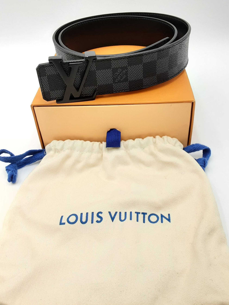 Louis Vuitton Damier Graphite Belt With Black Lv Logo Buckle Eb1024lrxdu