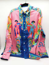 Versace Pink Blue Greek Painting Cotton Overshirt Jacket Size 54 Do0626rrxde