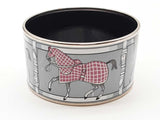 Hermes Tenues Et Covertures Gray Enamel Race Horse Metal 125.0g Bangle Bracelet 8.25 In Aa0525pxzde