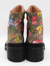 Gucci Flora Combat Boots In Gg Supreme Coated Canvas Size Eu 40.5 Fw0226wxzdu