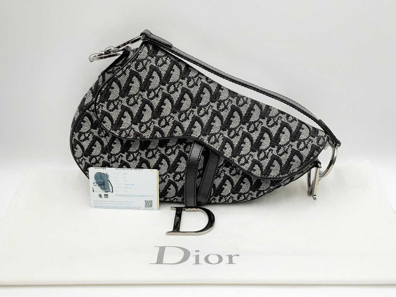 Christian Dior Saddle Bag Handbag In Black Oblique Jacquard Fw0325pxzdu