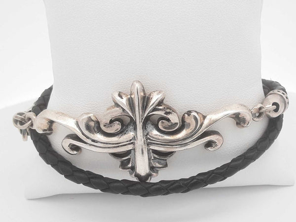 925 Silver 25 Grams King Baby Woven Leather Bracelet 18 In Aa0325exsa